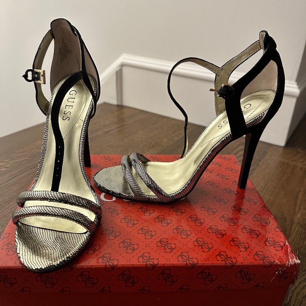 GUESS Black and Silver Women's Heels